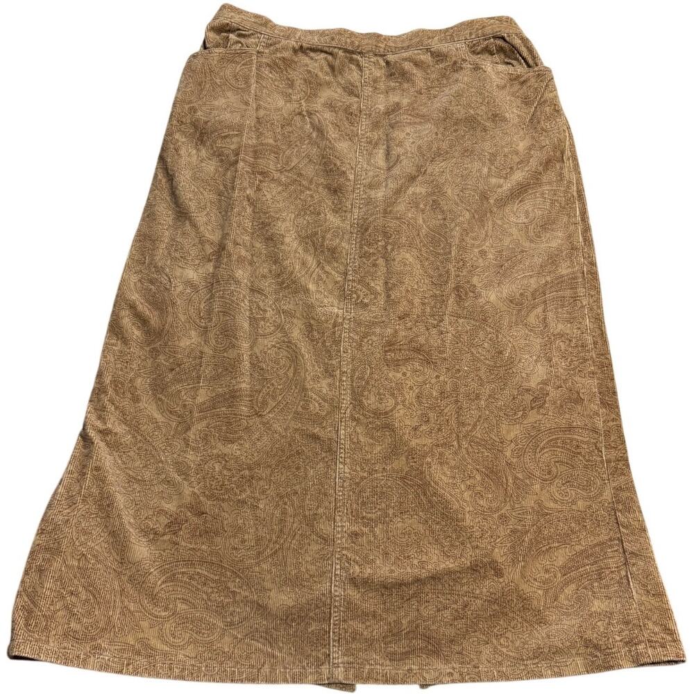 VTG Taillissime Skirt Corduroy Paisley Knee Length Western Sz Large Tan Stretch